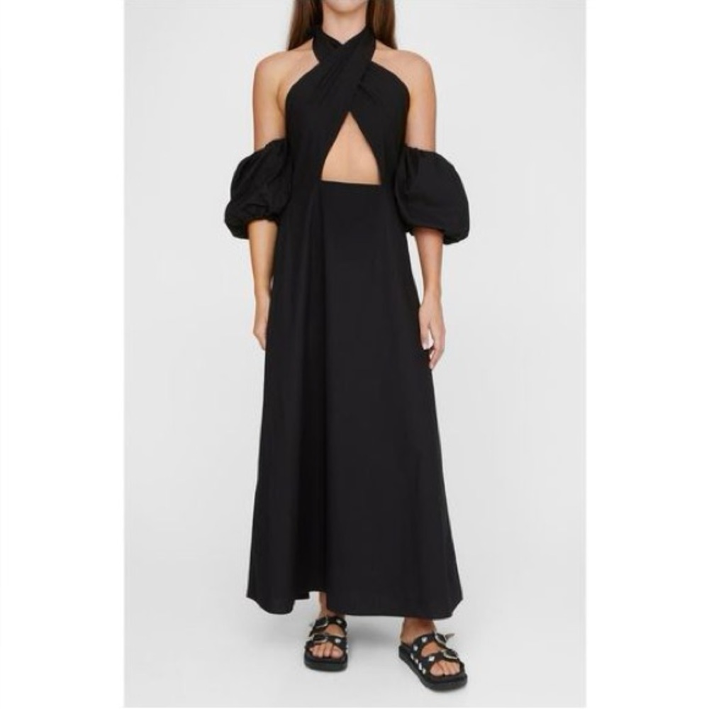 Halter cut out puff sleeve maxi dress